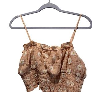 Forever 21 Smocked Ruffled Crop Top Tan Cream